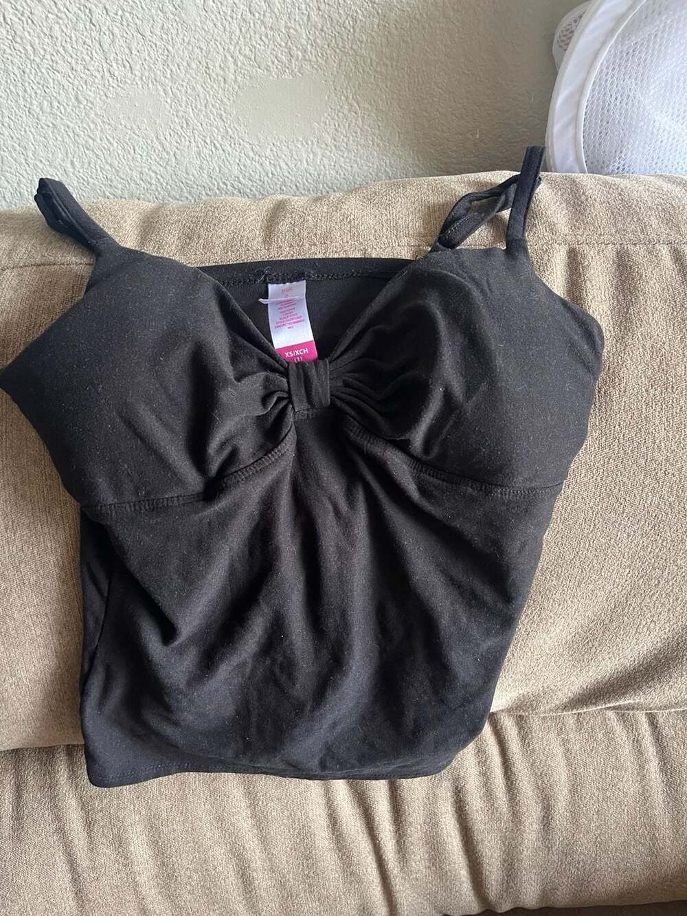 No Boundaries Bow Front Cami Top Size XS/XCH Black Padded Cups Soft Knit